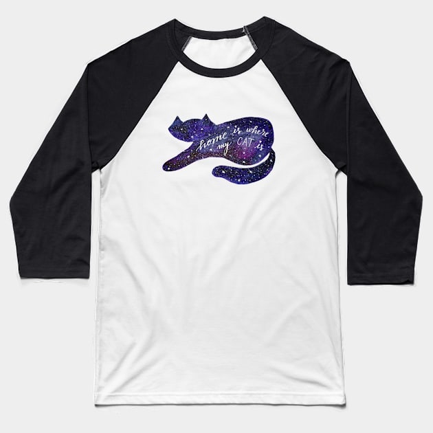 Watercolor galaxy cat - purple Baseball T-Shirt by wackapacka